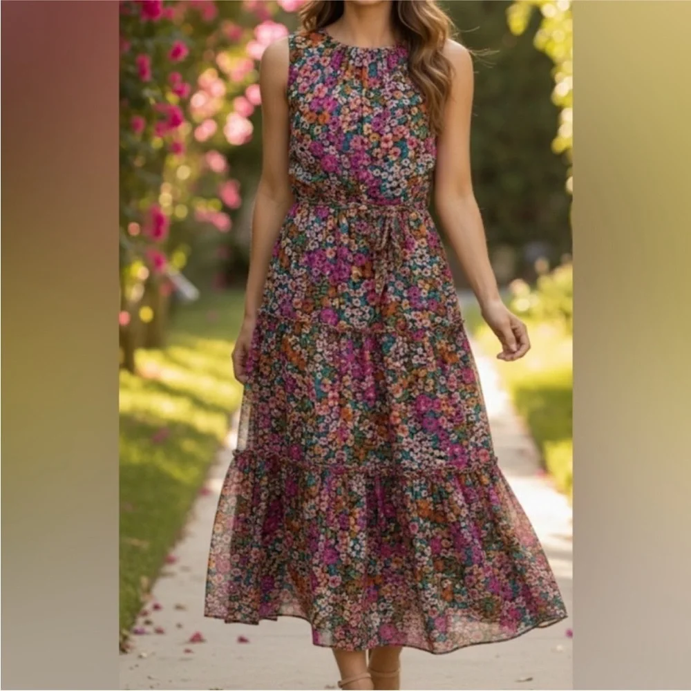 J. Crew Tiered Midi Dress in Micro Meadow Print